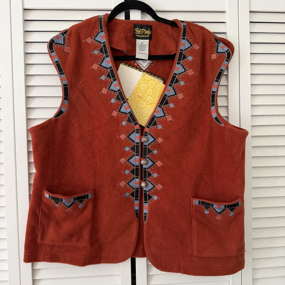 Vintage 90s Bob Makie Southwestern Tribal Embroidered Hiking Gorpcore Vest XL